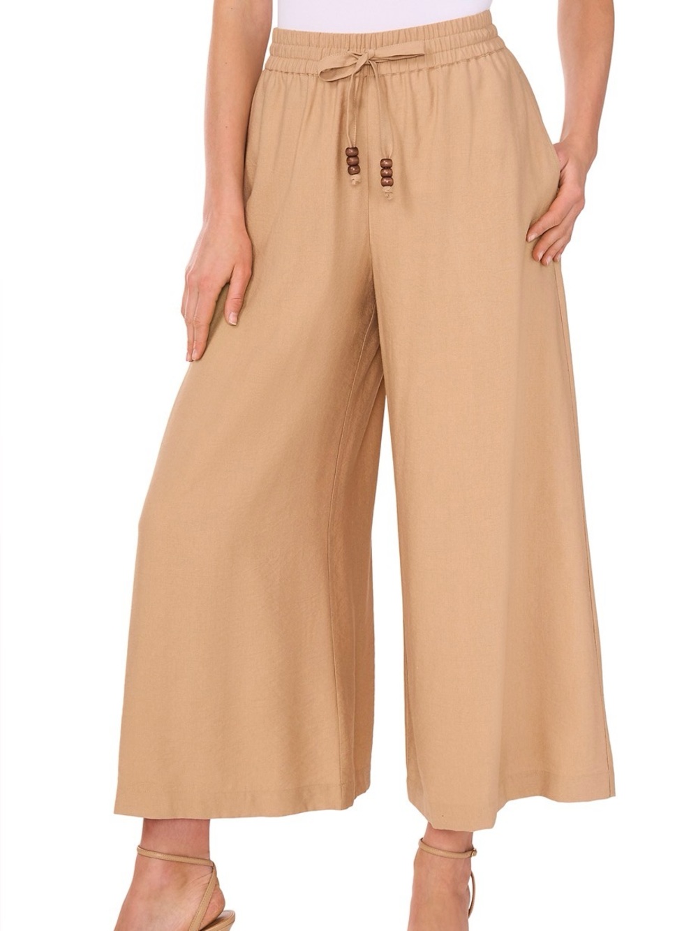 Vince Camuto NWT - XL Wide Leg Drawstring Palazzo Capris Pants Khaki / Toffee
